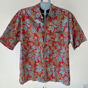 Tori Richard Honolulu Shirt Men Large Red Paisley Floral Hawaiian Beach Tropical